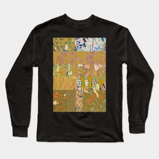 Golden brown textiles, mixed media, fiber art, tan beige green blue purple pink Long Sleeve T-Shirt